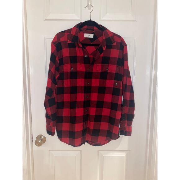 TNA Aritzia Red Flannel Plaid Button Shirt L/S Size Small Men - Picture 1 of 4